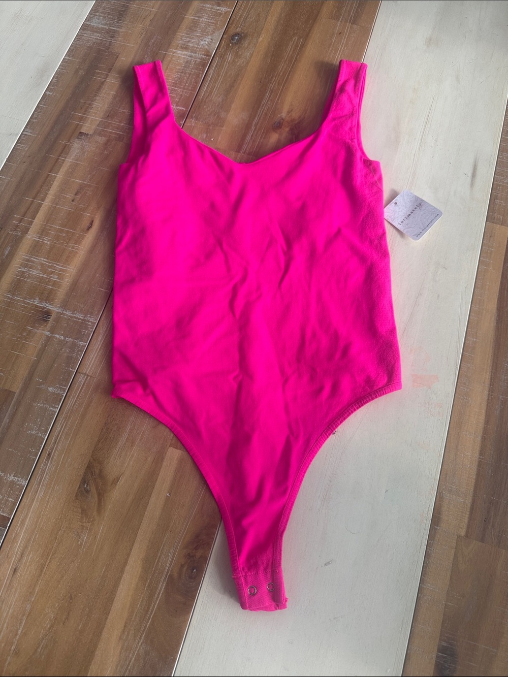Free People Neon Pink Scoop Neck Bodysuit